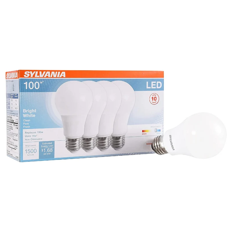 SYLVANIA LED Light Bulb, A19, 14W, 10 Year, Non-Dimmable, 3500K, Bright White - 4 Pk