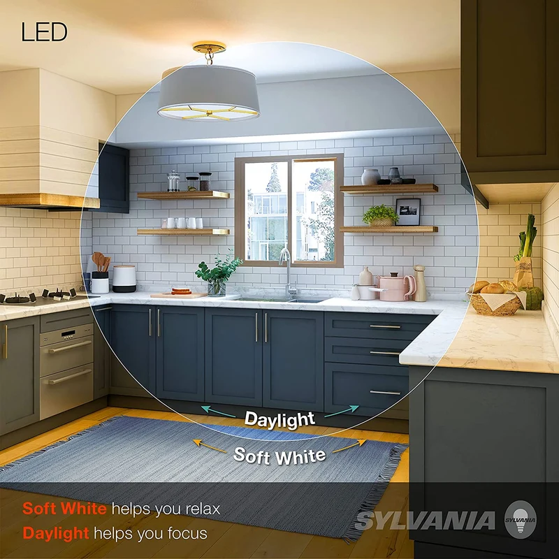 SYLVANIA LED Light Bulbs, A19, 60W=9W, Dimmable, 13 Year, 3500K, Bright White - 4 Pk