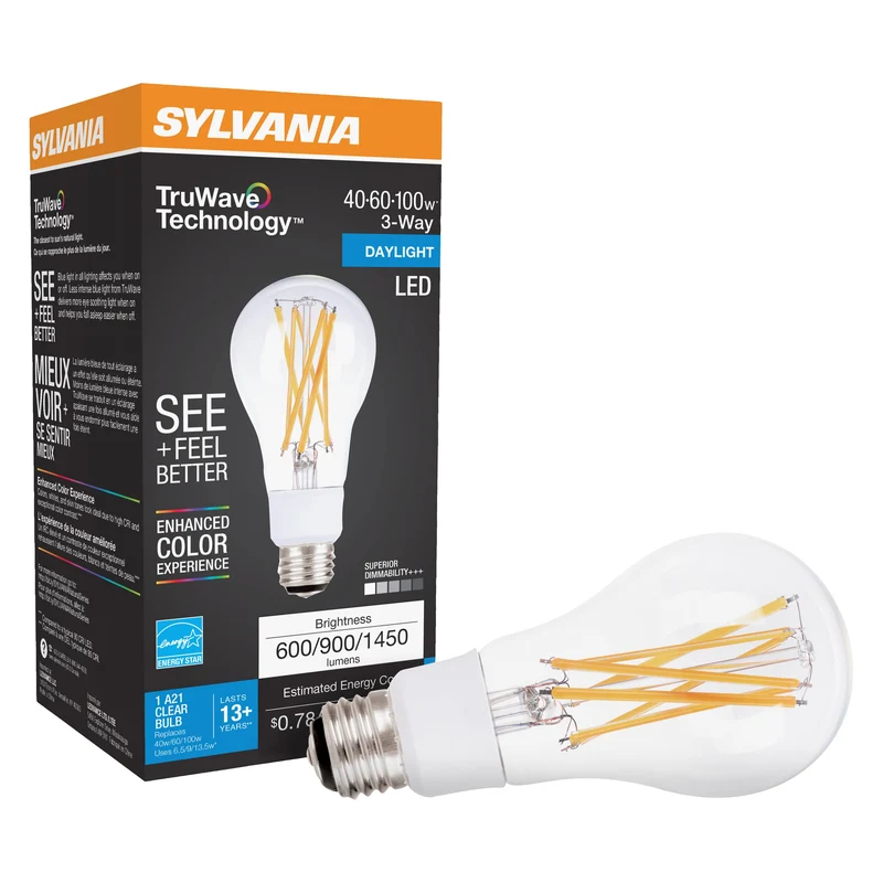 SYLVANIA LED TruWave 3-Way A21 Light Bulb, 6.5W / 9W / 13W, 5000K, Daylight - 1 Pk
