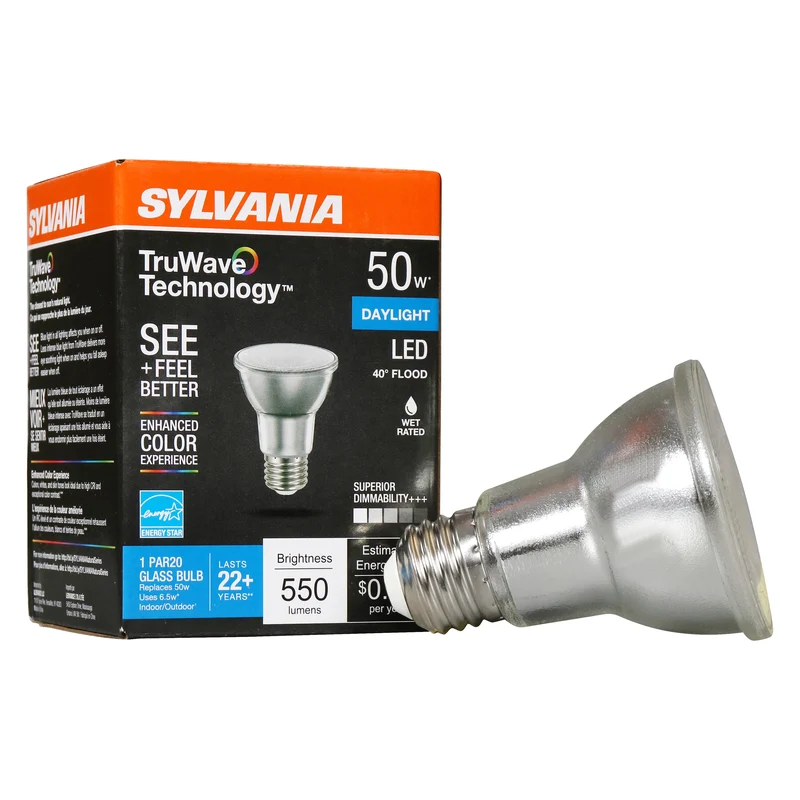 SYLVANIA LED TruWave Natural Series PAR20 Light Bulb, 50W = 6W, Dimmable, 5000K, Daylight