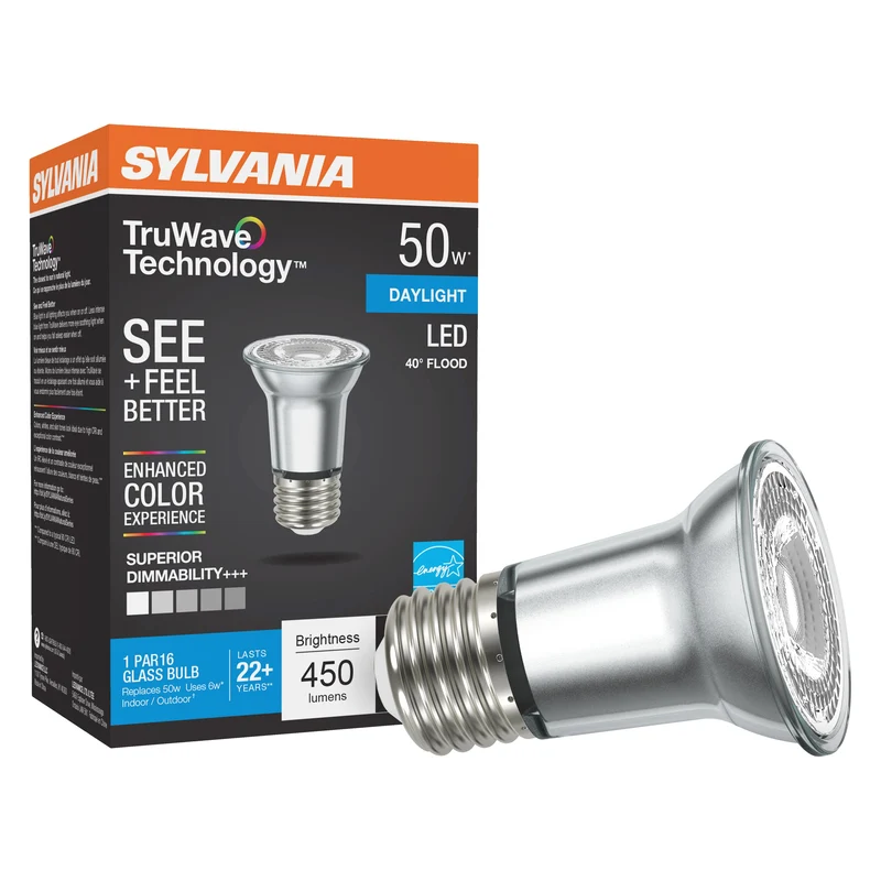 SYLVANIA LED TruWave Natural Series PAR16 Light Bulb, 50W = 6W, Dimmable, 5000K, Daylight