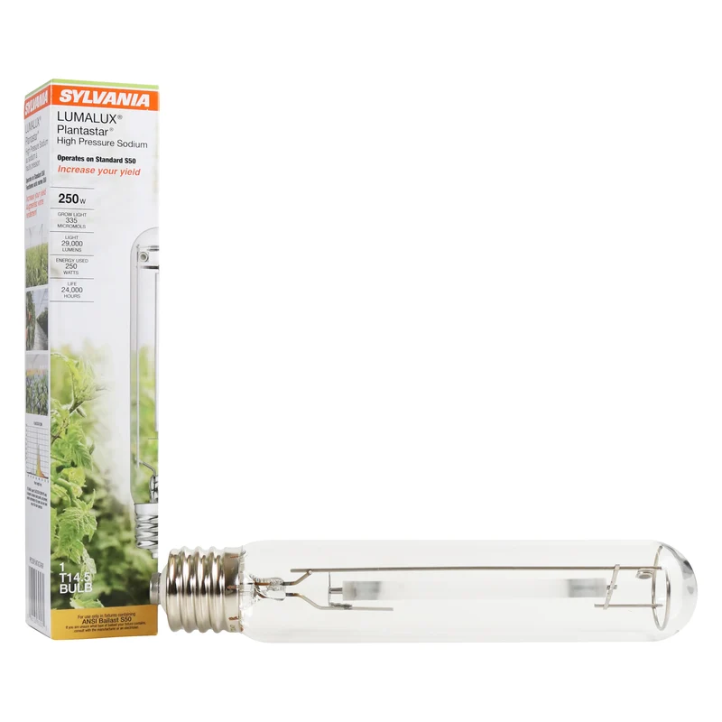 SYLVANIA 250W Plantastar High Pressure Sodium Grow Light, T14.5, 29000 Lumens, E39 Base, 100 Volts, 2100K, Clear - 1 Pk