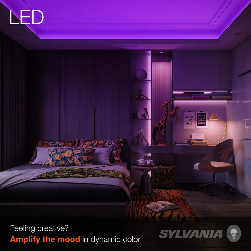 SYLVANIA 6.6ft USB RGB Flexible Light Strip Starter Kit, 16 Dimmable Colors with RF Remote Control, Black - 1 Pk