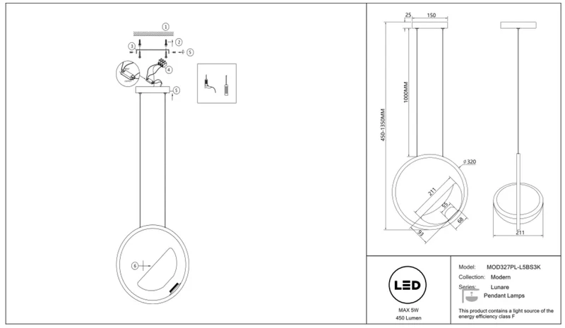 Suspension Luminaire | LUNARE (Disque Et Globe)