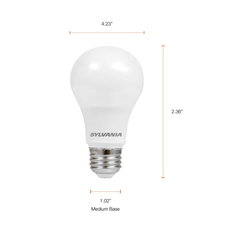 SYLVANIA ULTRA LED A19 Light Bulb, 60W = 9W, Dimmable, 13 Year, Frosted, 5000K, Daylight - 4 Pk