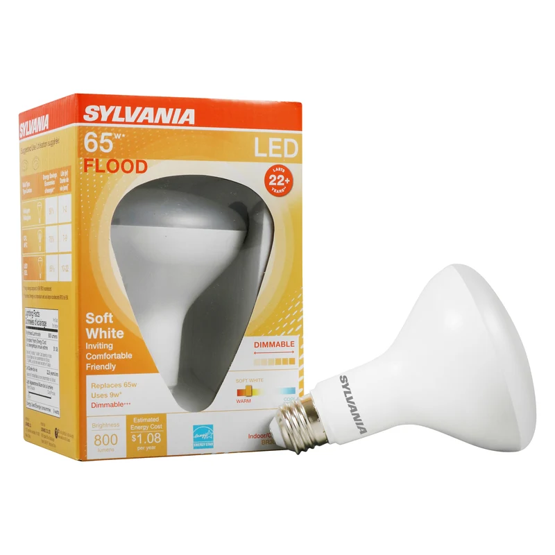 SYLVANIA LED BR30 Flood Light Bulb, 65W = 9W, Dimmable, 22 Year, Frosted, 2700K, Soft White - 1 Pk