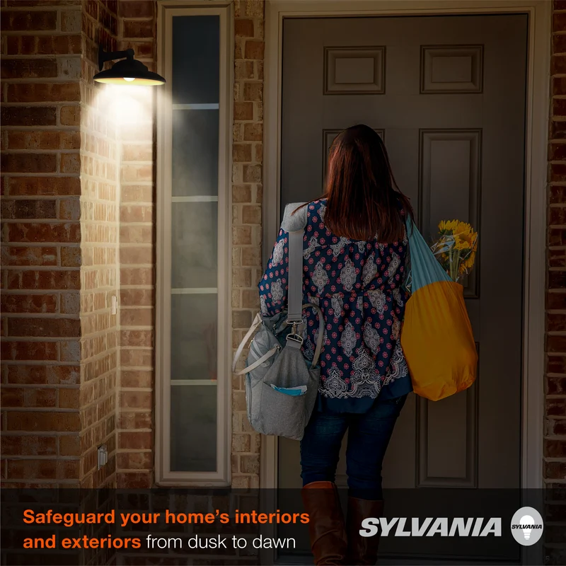 SYLVANIA Dusk to Dawn A19 LED Light Bulb with Auto On/Off Light Sensor, 60W=9W, 800 Lumens, 2700K, Soft White - 6 PK