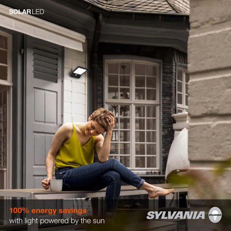 SYLVANIA Solar Flood Light Luminaire with Daylight Sensor, LED and Battery Included, 5000K, Daylight, Black Finish