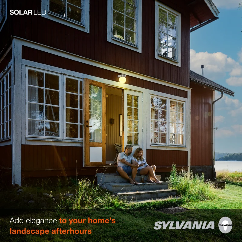 SYLVANIA Solar Wall Mount Globe Lantern Light with PIR Sensor, LED and Battery Included, 100 lm, 2700K, Soft White, Black Finish