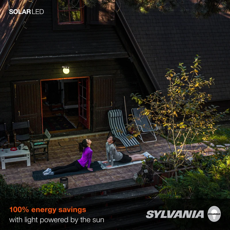 SYLVANIA Solar Wall Mount Globe Lantern Light with PIR Sensor, LED and Battery Included, 100 lm, 2700K, Soft White, Black Finish