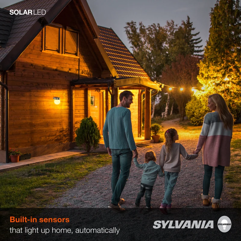 SYLVANIA Solar Wall Mount Globe Lantern Light with PIR Sensor, LED and Battery Included, 100 lm, 2700K, Soft White, Black Finish