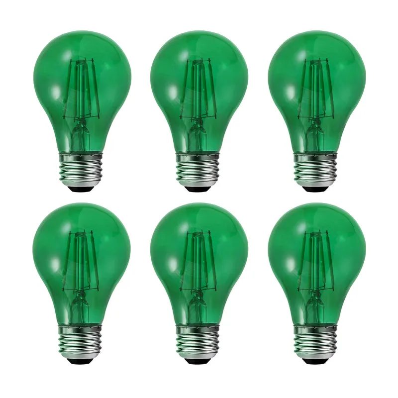 SYLVANIA LED Green Glass Filament A19 Light Bulb, 40W = 4.5W, Dimmable, E26 Medium Base - 6 Pk