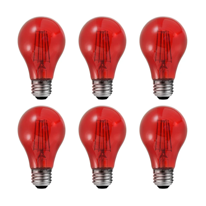 SYLVANIA LED Red Glass Filament A19 Light Bulb, 40W = 4.5W, Dimmable, E26 Medium Base - 6 Pk