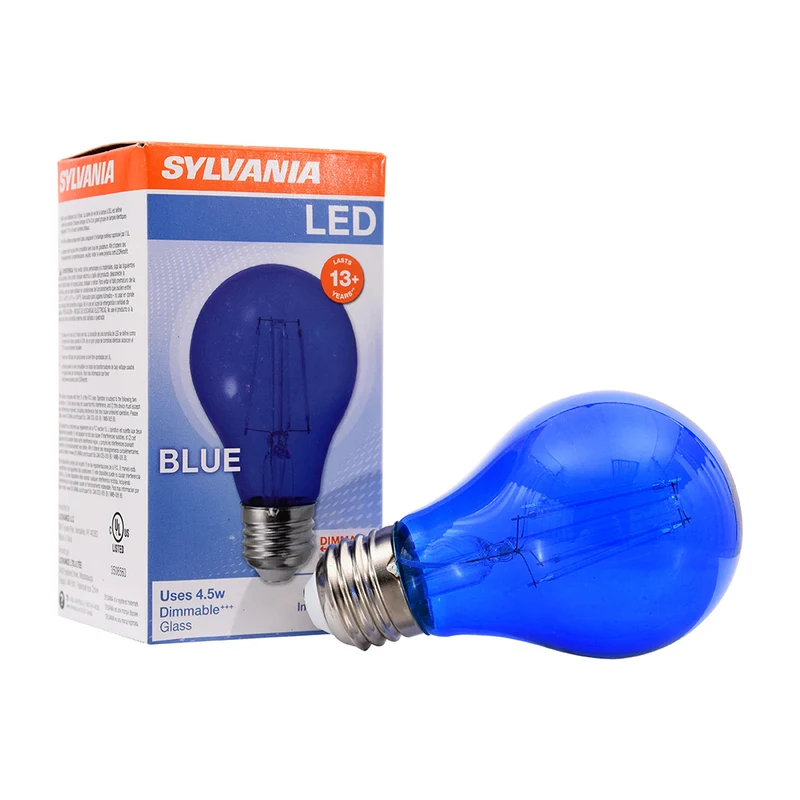 SYLVANIA LED Blue Glass Filament A19 Light Bulb, 40W = 4.5W, Dimmable, E26 Medium Base - 1 Pk
