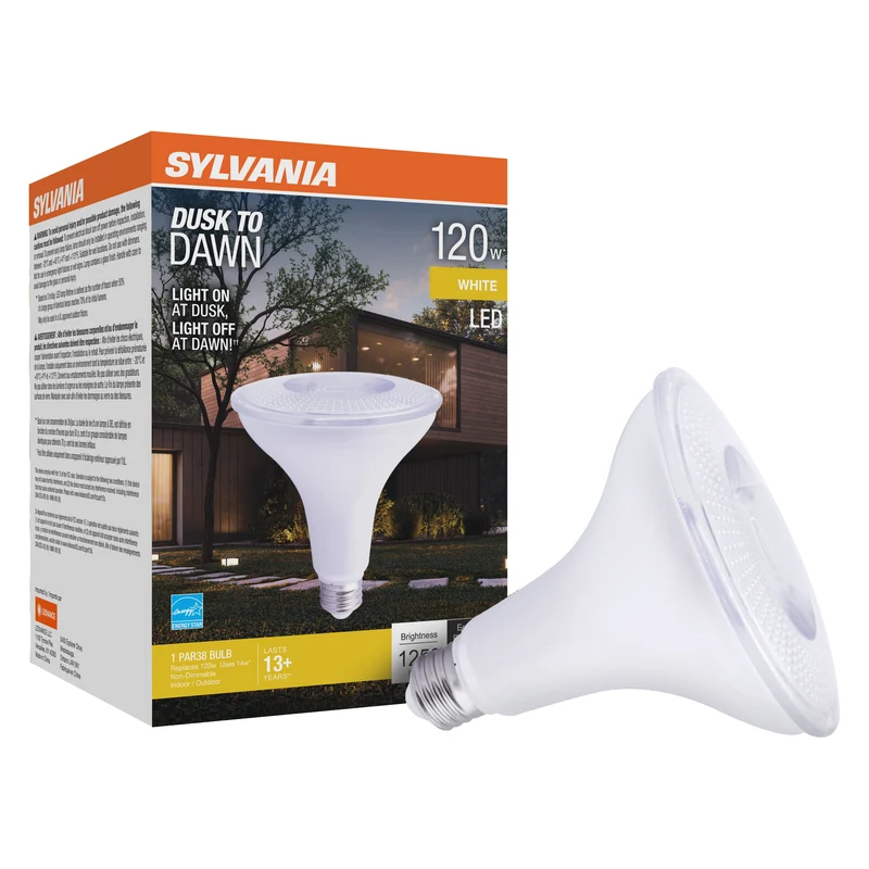 SYLVANIA Dusk to Dawn PAR38 LED Light Bulb with Auto On/Off Light Sensor, 120W = 14W, 1250 Lumens, 3000K, Bright White