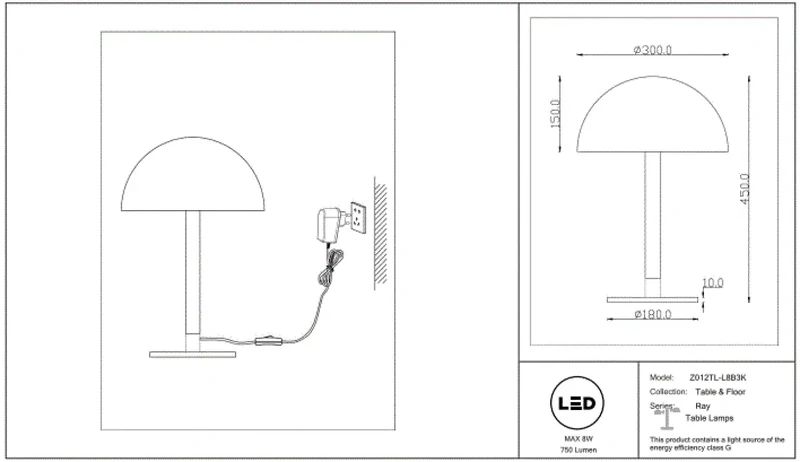 Lampe de Chevet | RAY (Tube Courbé)