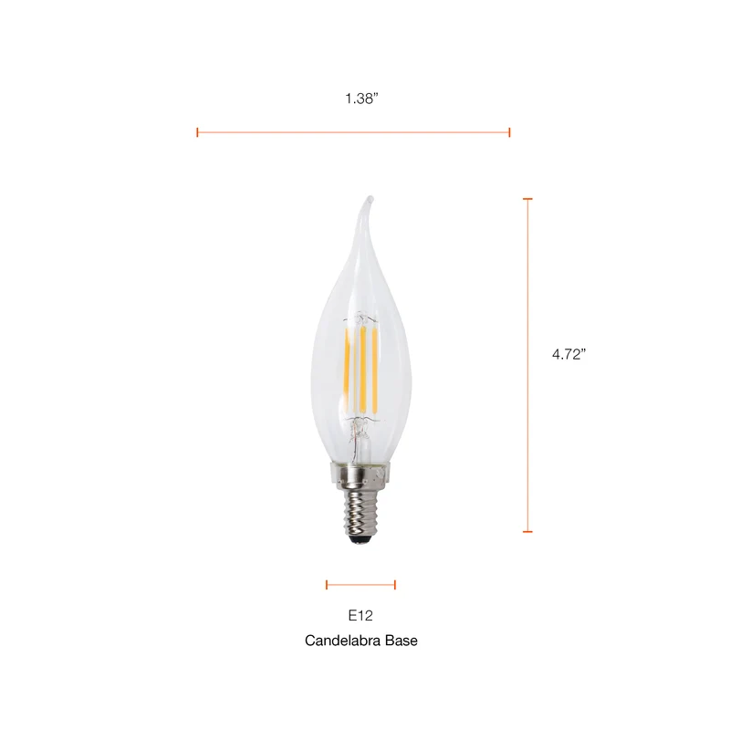 SYLVANIA LED TruWave Décor B10 Light Bulb, 40W = 4W, Dimmable, Candelabra Base, Clear 5000K, Daylight - 2 Pk