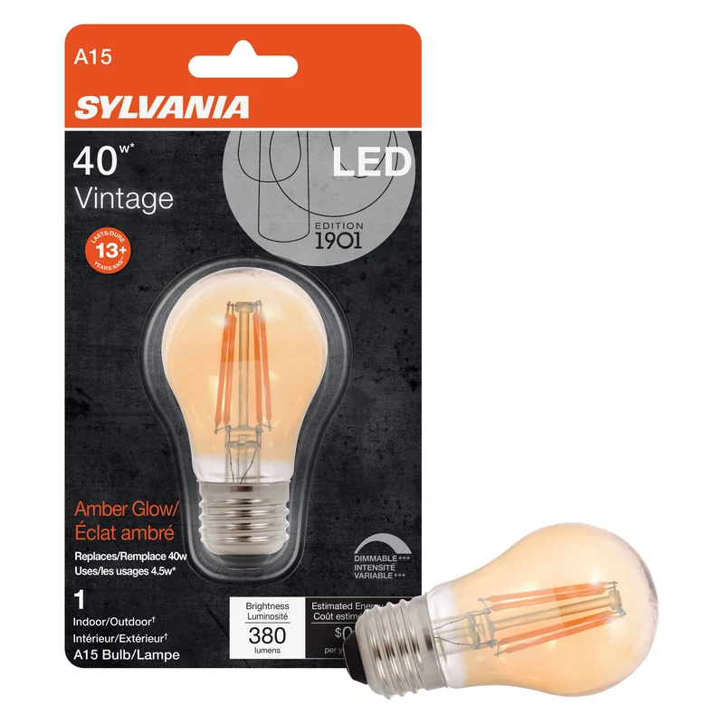 SYLVANIA LED Vintage A15 Light Bulb, 40W = 4.5W, Dimmable, 2175K, Amber Glow - 1 PK