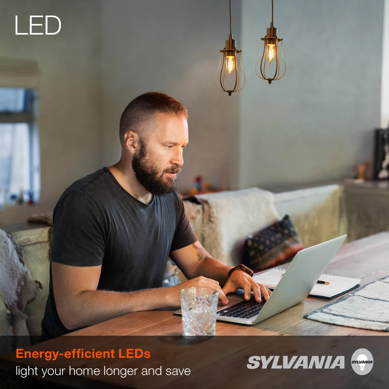 SYLVANIA B10 LED Light Bulb, 60W = 5W, 2700K, 13 Year, Candelabra Base, Soft White - 2 Pk