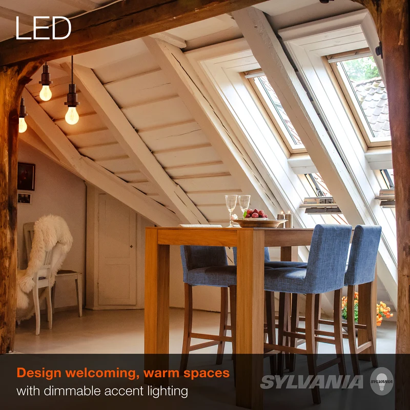 SYLVANIA LED Vintage Filament A19 Light Bulb, 40W / 60W, 13 Year, 2175K, Dimmable, Amber Glow