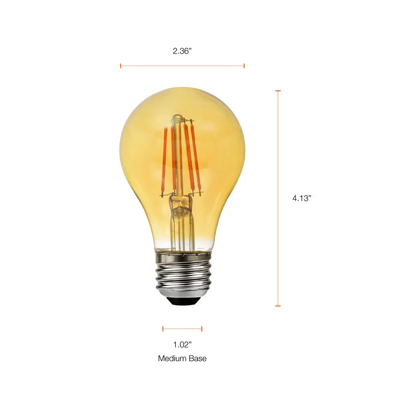 SYLVANIA LED Vintage Filament A19 Light Bulb, 40W / 60W, 13 Year, 2175K, Dimmable, Amber Glow