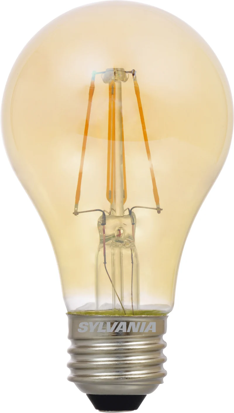 SYLVANIA LED Vintage Filament A19 Light Bulb, 40W / 60W, 13 Year, 2175K, Dimmable, Amber Glow