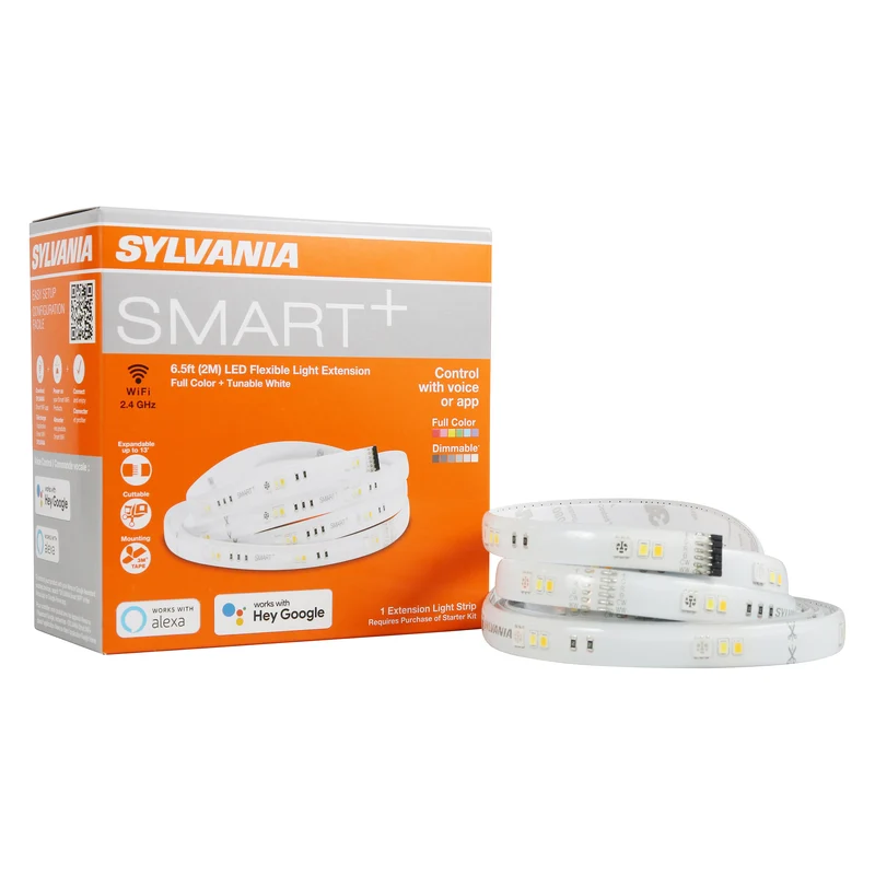 SYLVANIA Wifi LED Smart Strip Light Expansion Kit, 6.5ft, Indoor, Full Color & Adjustable White, Compatible with Alexa and Google Home Only - 1 PK