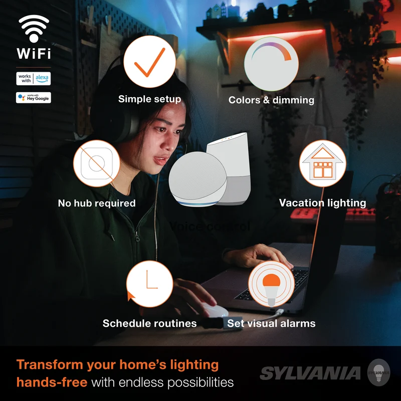 SYLVANIA Wifi LED Smart Strip Light Expansion Kit, 6.5ft, Indoor, Full Color & Adjustable White, Compatible with Alexa and Google Home Only - 1 PK