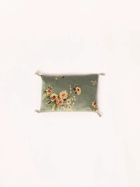 Coussin mini à fleurs velours jade