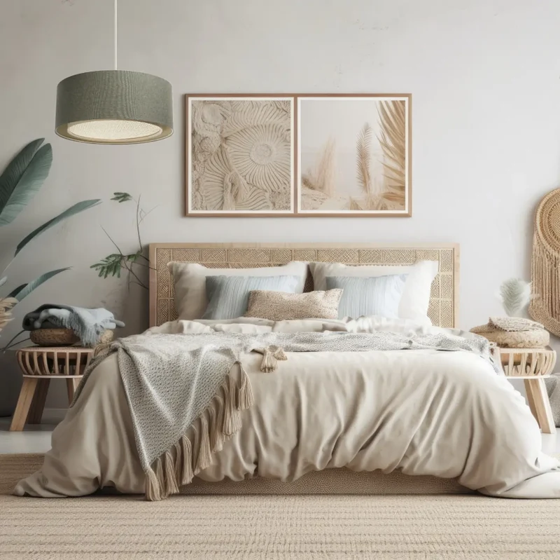 Suspension Luminaire | DUO BOHO ELEGANT (Gris Vert/Écru/Crème)