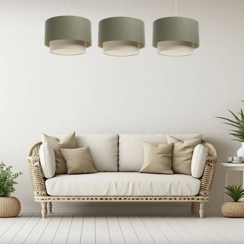 Suspension Luminaire | DUO RATTAN (Vert Gris/Crème/Ecru)