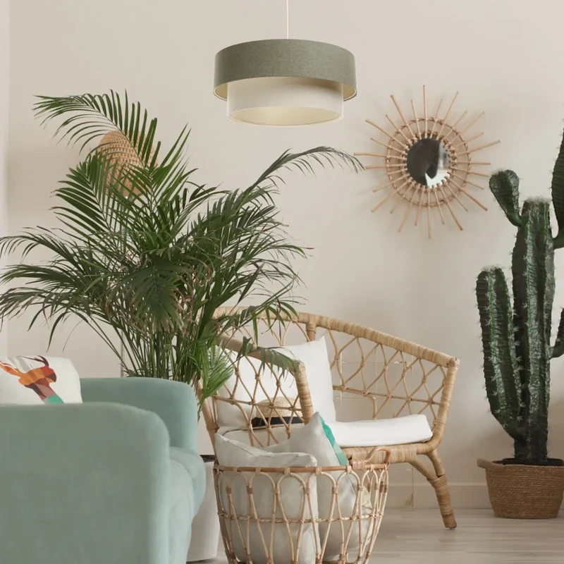 Suspension Luminaire | DUO BOHO ELEGANT (Vert Gris/Crème/Ecru)