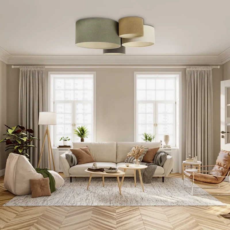 Luminaire Plafonnier | 4FLAMES BOHO ELEGANT (Vert Gris/Graphite/Jaune Moutarde/Crème/Ecru)