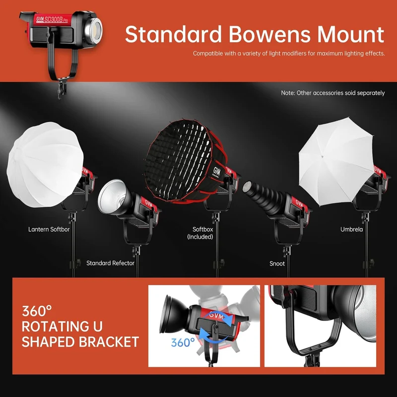GVM PRO-SD300B 300W Bi-Color Monolight V-mount Mesh Bluetooth with softbox and light stand(2-Lights kit)