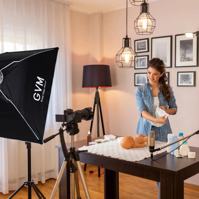 GVM PRO-SD300B 300W Bi-Color Monolight V-mount Mesh Bluetooth with softbox and light stand(2-Lights kit)