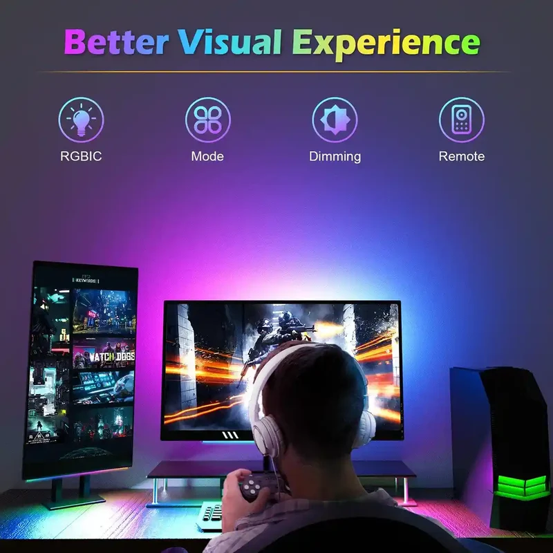 USB RGBIC Gaming Light Bar - Remote Control, Under Monitor
