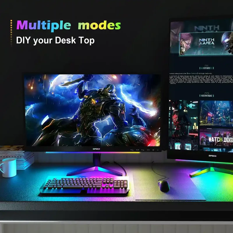 USB RGBIC Gaming Light Bar - Remote Control, Under Monitor