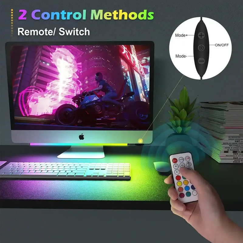 USB RGBIC Gaming Light Bar - Remote Control, Under Monitor