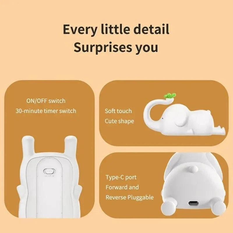 Cute Silicone LED Night Light for Kids - Panda/Sheep/Rabbit, Touch Control, USB Rechargeable