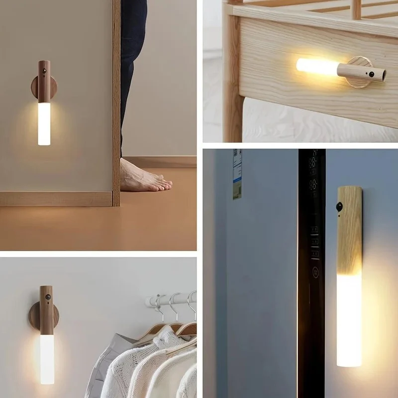 Walnut Motion Sensor LED Night Light - USB Rechargeable, Magnetic Wall-Mount