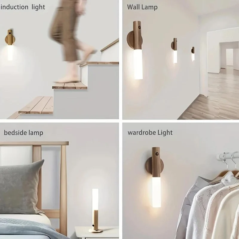 Walnut Motion Sensor LED Night Light - USB Rechargeable, Magnetic Wall-Mount