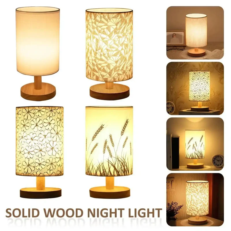 Wooden LED Table Lamp with Linen Shade - USB Powered, Japanese Minimalist
