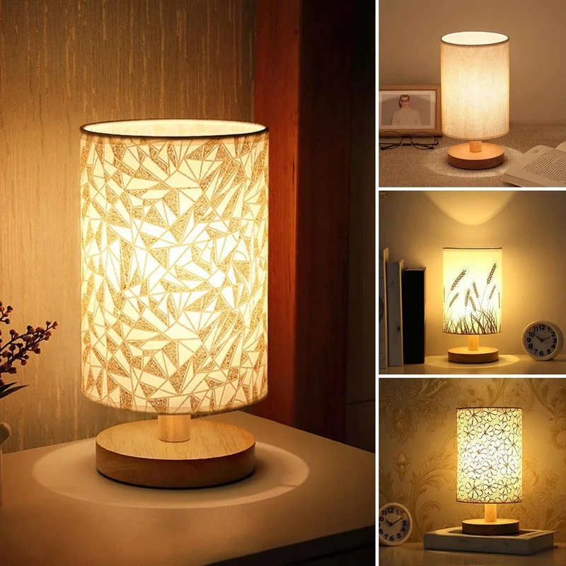 Wooden LED Table Lamp with Linen Shade - USB Powered, Japanese Minimalist
