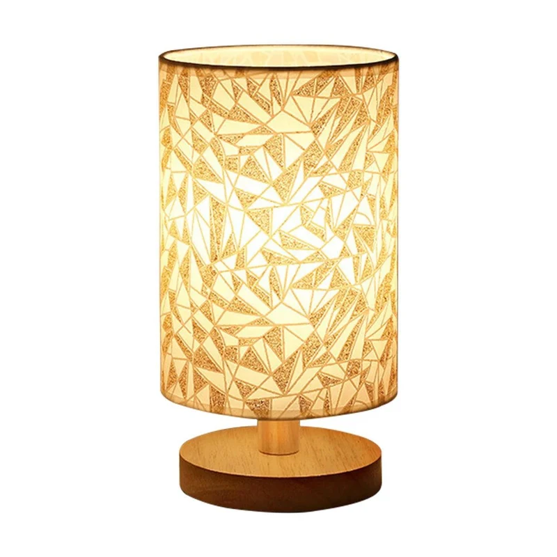 Wooden LED Table Lamp with Linen Shade - USB Powered, Japanese Minimalist