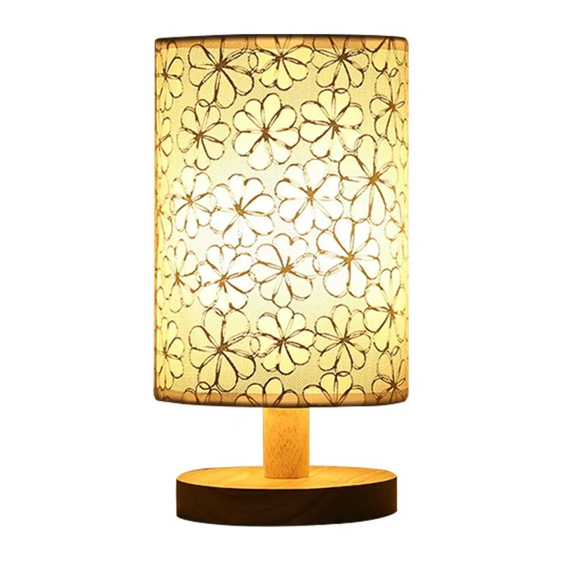 Wooden LED Table Lamp with Linen Shade - USB Powered, Japanese Minimalist