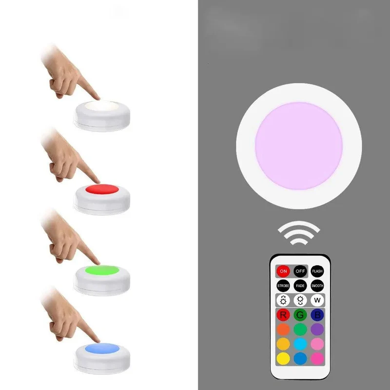 RGBW Dimmable Under Cabinet LED Puck Lights - Touch & Remote Control, White Housing