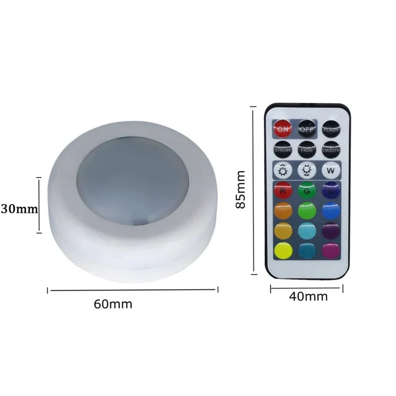 RGBW Dimmable Under Cabinet LED Puck Lights - Touch & Remote Control, White Housing