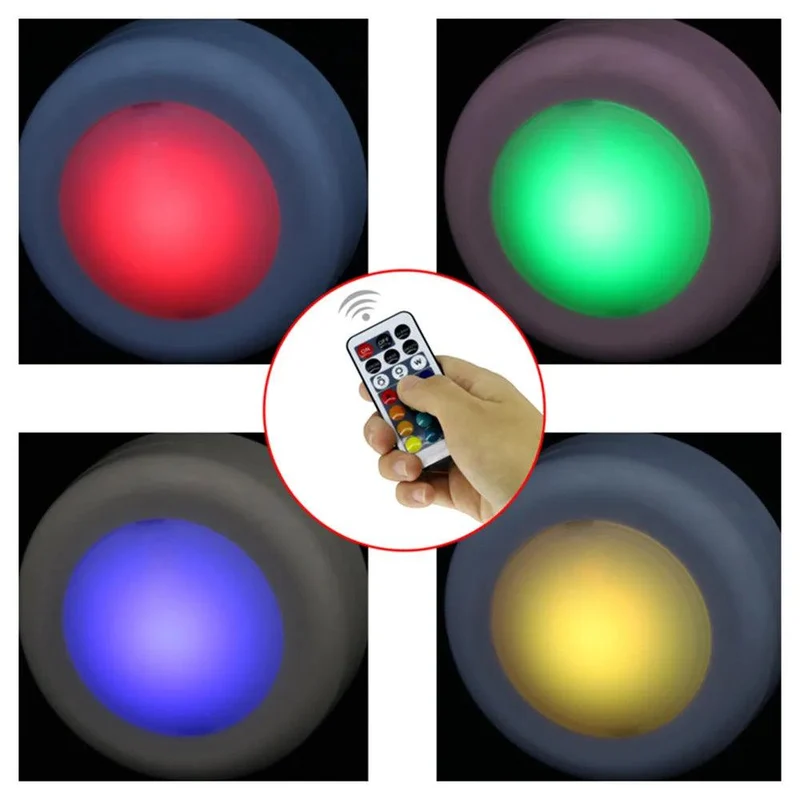 RGBW Dimmable Under Cabinet LED Puck Lights - Touch & Remote Control, White Housing