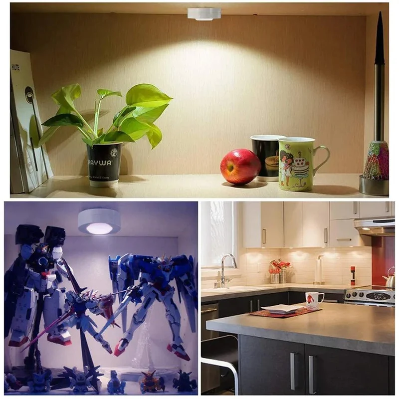 RGBW Dimmable Under Cabinet LED Puck Lights - Touch & Remote Control, White Housing