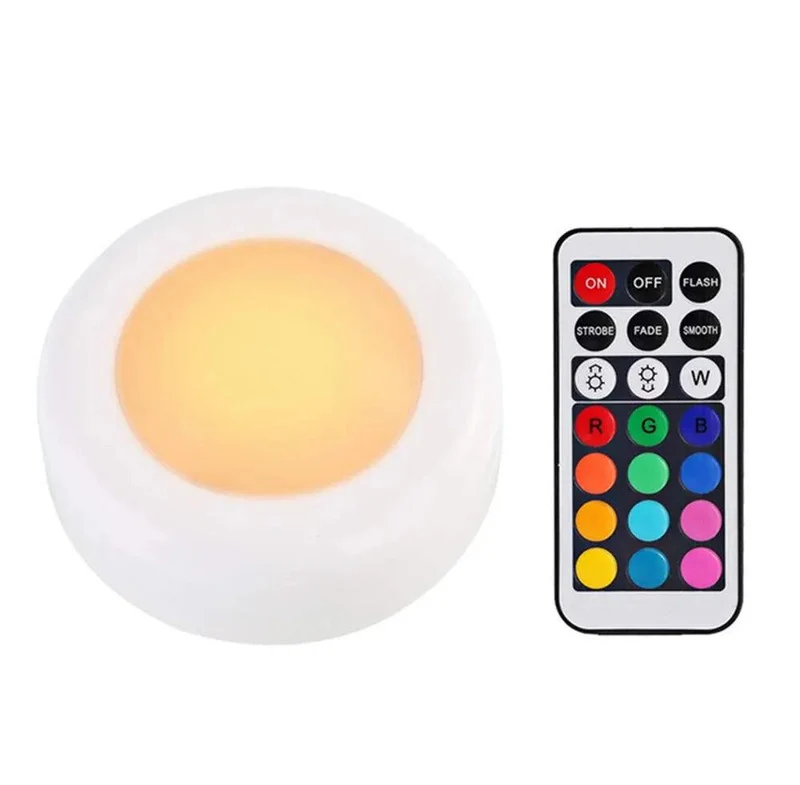 RGBW Dimmable Under Cabinet LED Puck Lights - Touch & Remote Control, White Housing